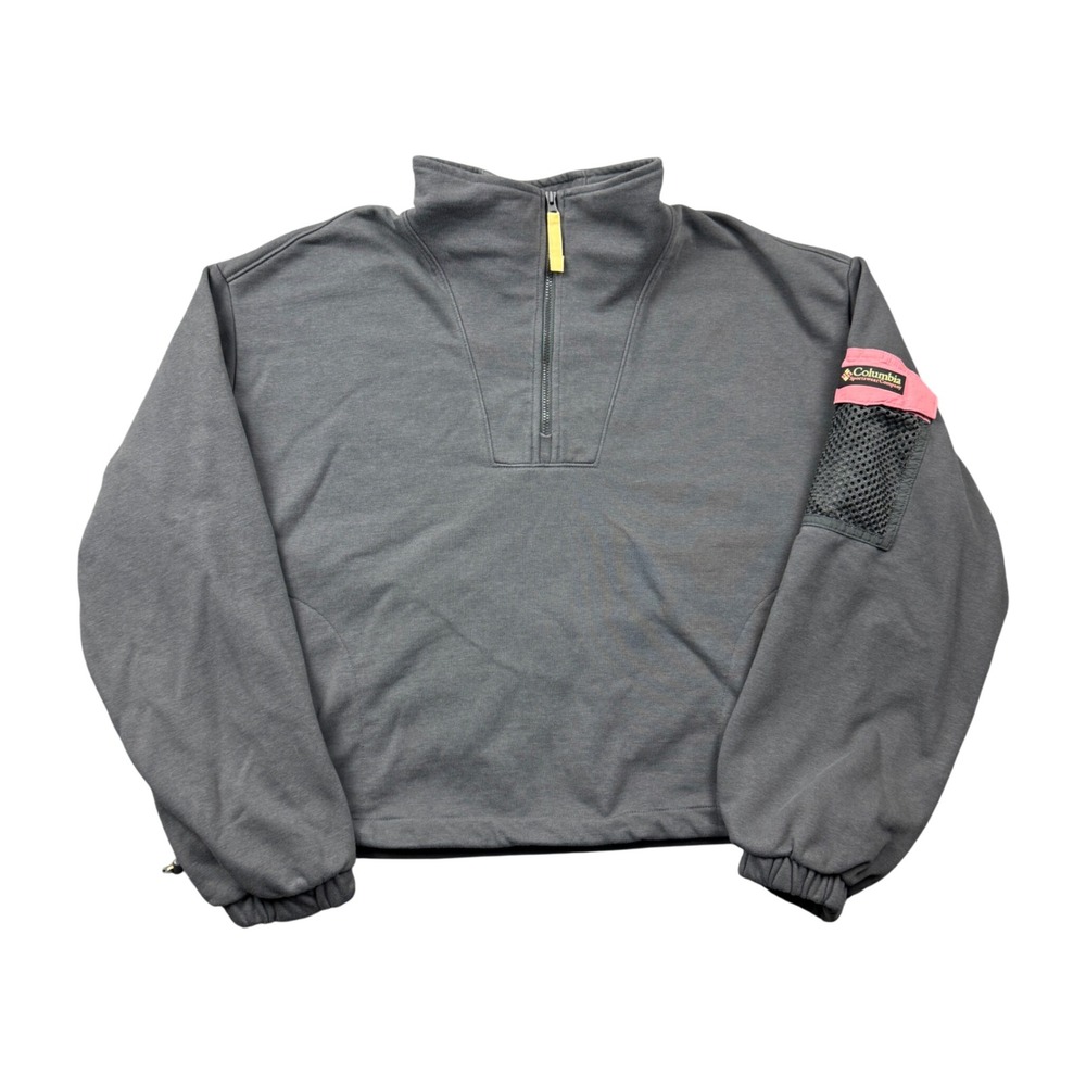 Columbia Womens XL Grey Quarter Zip Cropped Fleece Pullover Utility Pocket